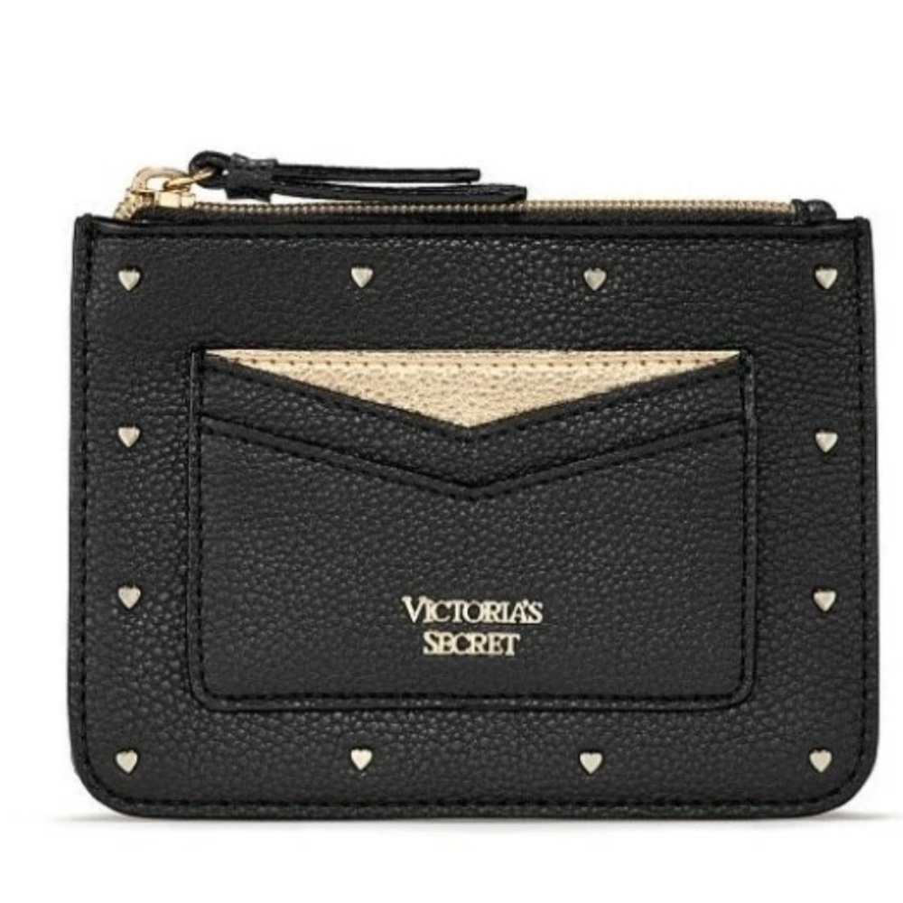 Victoria's Secret Black and Gold heart studded  card holder wristlet